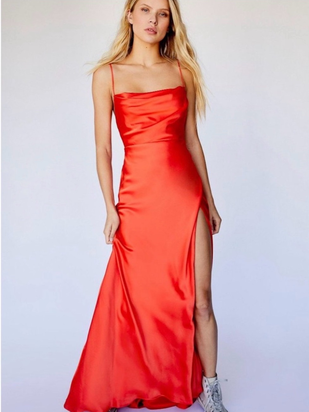 Fame partners by Anthropologie rosabel Satin Cowl Neck Slip Dress with Side Slit